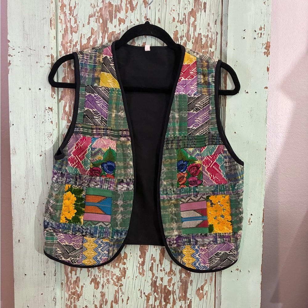 Women’s green and black patchwork open vest